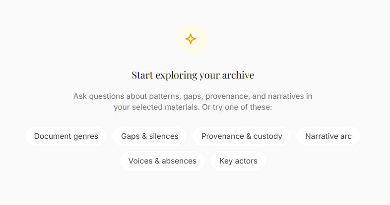 Archivers.ai Explore — asking a research question answered only from your own collections, with suggested starting points